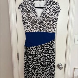 Suzi Chin for Maggy Boutique Black and White Midi Dress with Blue Waist